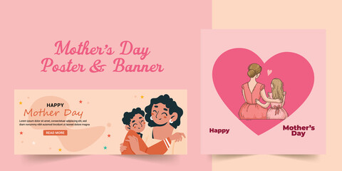 Happy mothers day set of flower labels and cards template. Mother's Day greeting cards. poster, flyer, social media, promotion, greeting banner, fashion ads. vector illustrations.