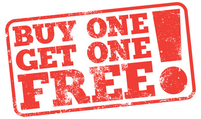 Buy One Get One Free. Red Rubber Stamp.
