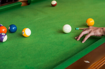 Billiard,pool balls collection. Snooker. green background.