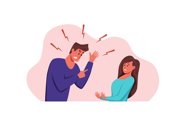 Obraz premium Angry, arguing couple of people shouting vector illustration.