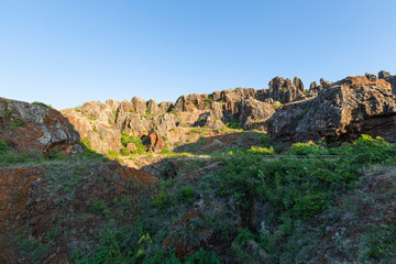 Obraz premium The Iron Hill (Cerro del Hierro), eroded landscape of some old abandoned mines in the Sierra Norte of Seville Natural Park, Andalusia, Spain