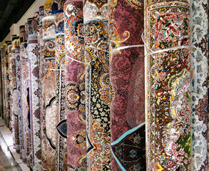 Multicolored persian carpets or rugs or floor mats