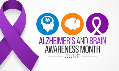 Alzheimer's and Brain awareness month is observed every year in June. it is an irreversible, progressive brain disorder that slowly destroys memory and thinking skills. Vector illustration.