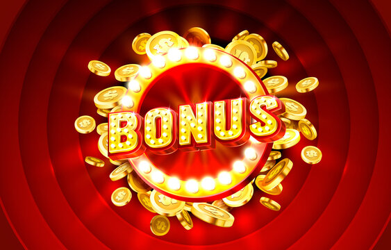 Casino Bonus label frame, golden banner, border winner, Vegas game. Vector