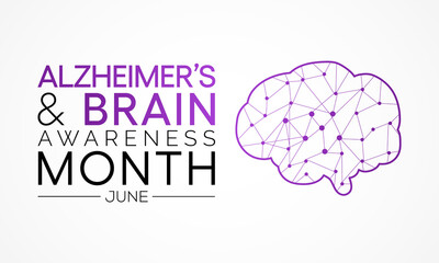 Alzheimer's and Brain awareness month is observed every year in June. it is an irreversible, progressive brain disorder that slowly destroys memory and thinking skills. Vector illustration.