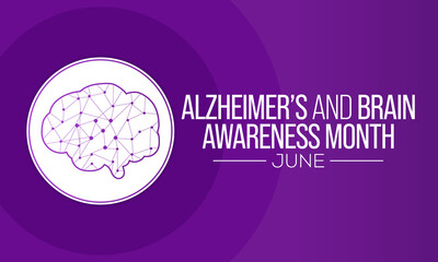 Alzheimer's and Brain awareness month is observed every year in June. it is an irreversible, progressive brain disorder that slowly destroys memory and thinking skills. Vector illustration.
