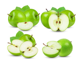 green apple with leaf isolated on white