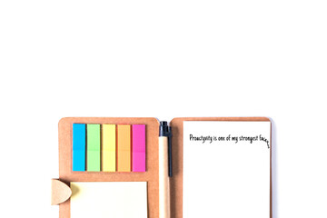 Planner notepad with stickers isolated on white background.