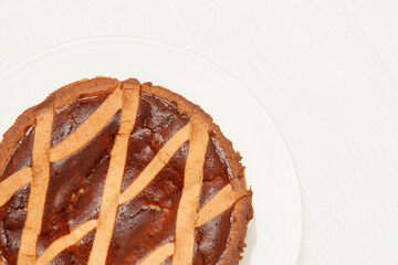 Close up on italian traditional dessert, pastiera napoletana.