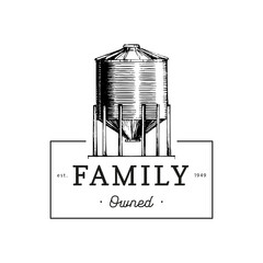 Farm hopper logo. Family Owned lettering in vector