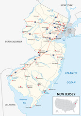 road map of the US American State of new jersey