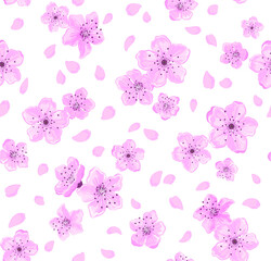 seamless pattern with cherry blosson tree pink flowers