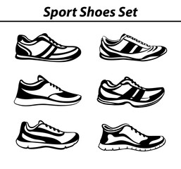 fitness sport shoes, training workout sneaker set silhouette