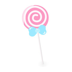 A Lollipop. Candy with a blue bow. Illustration.