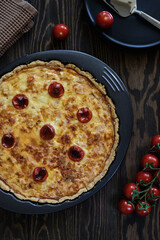Kish Lauren with smoked meat and cheese in a baking dish