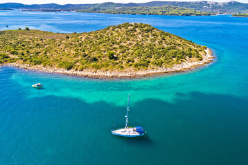 Zadar archipelago Galesnjak island coastline sailing bay aerial view