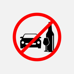 STOP! No alcohol sign. Don't drink and drive. . The icon with a red contour on a white background. For any use. Illustration.