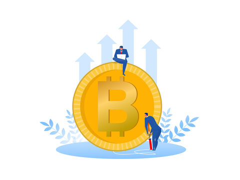 Businessman is pumping bitcoins growth cryptocurrency concept  vector illustrator.