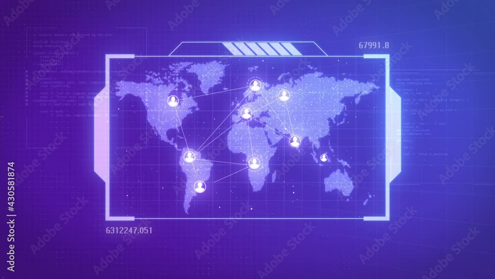 Aufkleber futuristic looped animation of world map. technology hud fui design. virtual reality user interface 