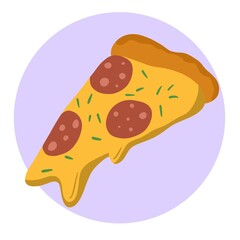 slice of pizza illustration. It can be used as an icon or a sticker. Style: flat, cartoon, doodle,