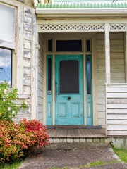 Fototapeta na wymiar Old villa green door