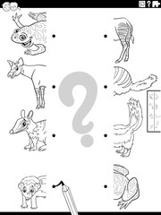 match halves of cartoon animals pictures coloring book page