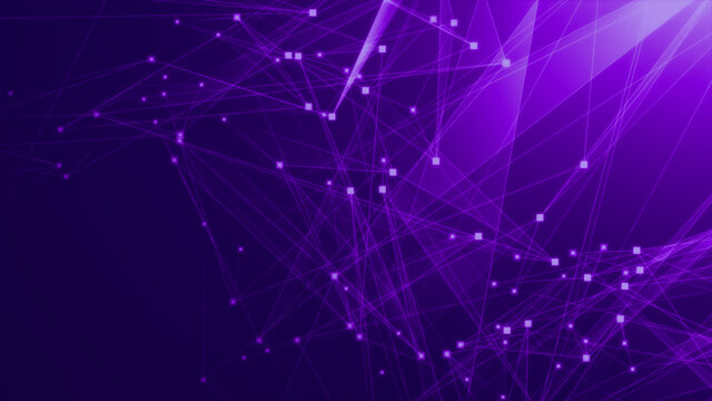 Abstract purple violet polygon tech network with connect technology background. Abstract dots and lines texture background. 3d rendering. © Papapig