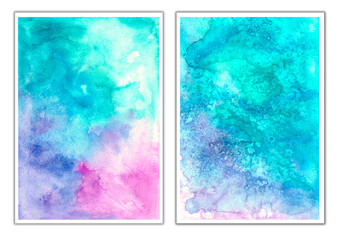 set of blue abstract watercolor backgrounds