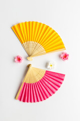 Asian hand fan made of bamboo and paper