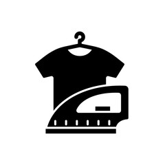 Laundry black glyph icon. Hotel laundry service is service that washes and irons customer clothes. Keeping clean wearing for guests. Silhouette symbol on white space. Vector isolated illustration