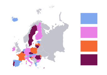 Infographics of European Union map, separates states and islands, blank