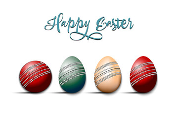Happy Easter. Cricket ball and eggs