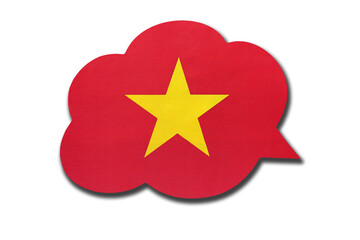 3d speech bubble with Vietnam national flag isolated on white background. Speak and learn Vietnamese language.