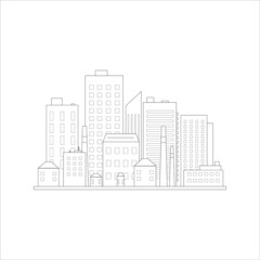 city building in flat line illustration vector, skyscraper cityscape design for background