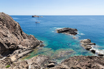 blue sky and sea in cap de creus, near cadaques in the north of girona on the costa brava