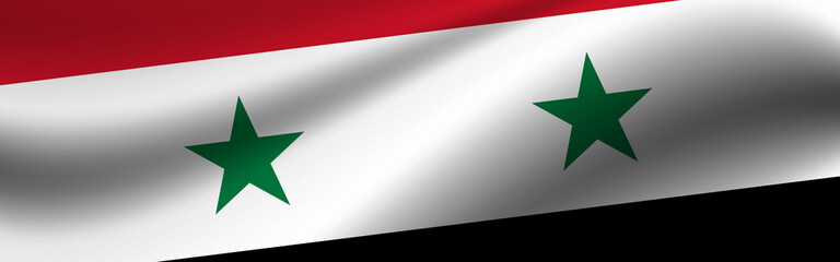 Banner with the flag of Syria. Fabric texture of the flag of Syria