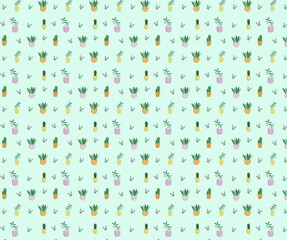 Bright pattern wallpaper with green room plants