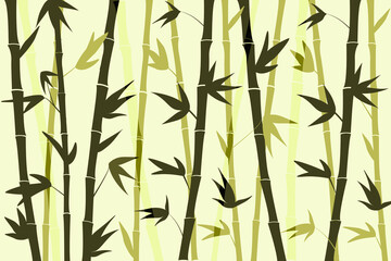 Natural eco-friendly ornament with bamboo branches and leaves. A banner with a Japanese floral pattern in an abstract minimalist style. Vector graphics.