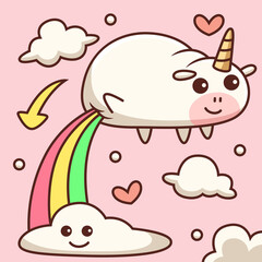 Cute Unicorn Cloud Cartoon. Animal Vector Icon Illustration, Isolated on Premium Vector