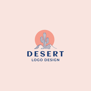 Desert, cactus logo retro hipster hand drawn style vector illustration