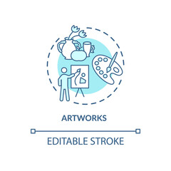 Artworks concept icon. Copyright object idea thin line illustration. Intellectual property rights protection. Copyrightable artwork. Vector isolated outline RGB color drawing. Editable stroke