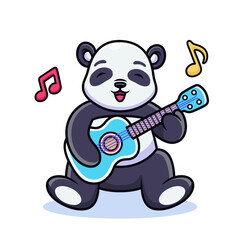 Panda Playing Guitar Cartoon. Vector Icon Illustration, Isolated on Premium Vector