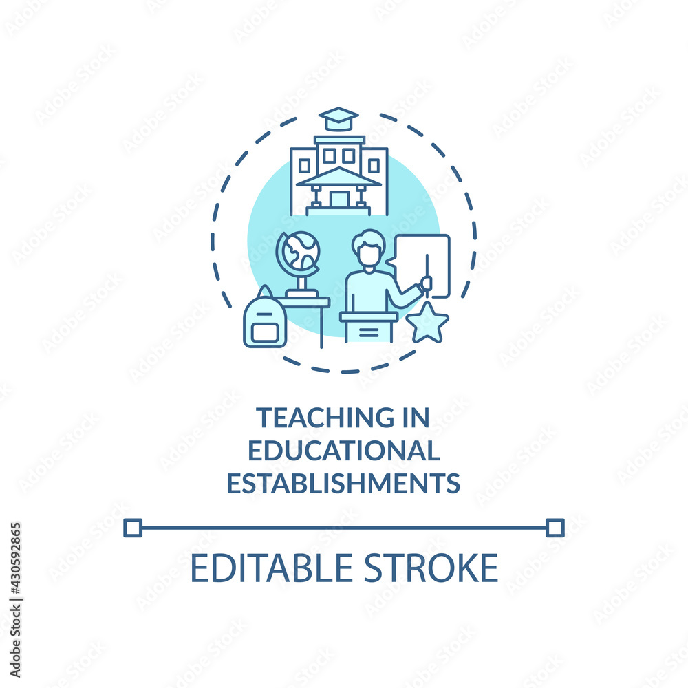 Poster Teaching in educational establishments concept icon. Exception to copyright idea thin line illustration. Materials collected by educators. Vector isolated outline RGB color drawing. Editable stroke