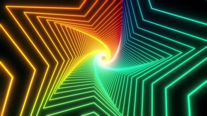 Flight in bright color abstract sci-fi tunnel seamless loop. Futuristic VJ motion graphics for music video, EDM club concert, high tech background. Time warp portal, lightspeed hyperspace concept. 4k