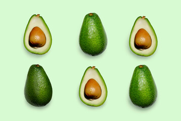 avacado layout top view, avacado on light green background
