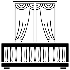 Living Room Window with Curtains Concept Vector glyph Icon Design, balcony and window front view symbol, House exterior design ideas with vintage and classic balconies facade stock illustration