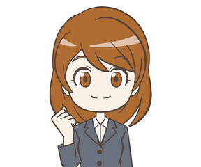 ガッツポーズをするスーツの女性