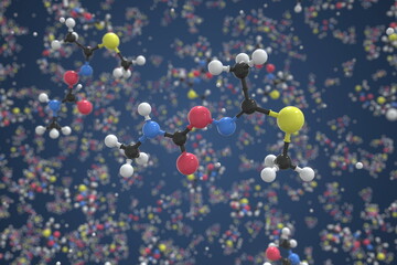 Molecule of methomyl, ball-and-stick molecular model. Scientific 3d rendering