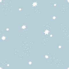 Celestial stars dots vector seamless pattern. Cute tiny decorative Scandinavian starry Xmas background. Galaxy Milky Way abstract neutral blue print design.