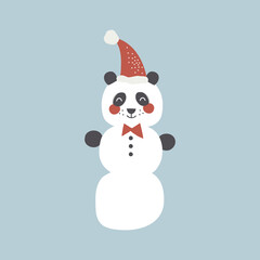Funny Christmas panda snowman vector clipart. Snowy yeti bear illustration for kids. Seasonal winter holidays childish print design 